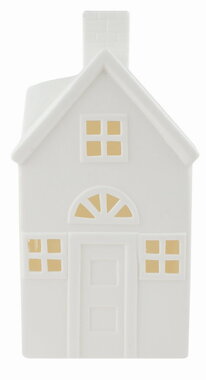 Svietiaci porcelánový Domček 11 x 21 x 10 cm, teplá biela, 1 LED, časovač