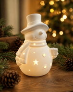 19652 Sv&iacute;t&iacute;c&iacute; porcel&aacute;nov&yacute; Sněhul&aacute;k 11 x 16 x 10 cm, tepl&aacute; b&iacute;l&aacute;, 1 LED, časovač-4