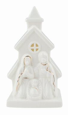 Svietiaci porcelánový Betlehem 8 x 13 x 5,5 cm, teplá biela, 1 LED, časovač