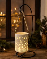 19656 Sv&iacute;t&iacute;c&iacute; porcel&aacute;nov&yacute; V&aacute;lec s motivem V&aacute;noc, o 13 x 18 cm, tepl&aacute; b&iacute;l&aacute;, 1 LED, časovač, na zavě&scaron;e