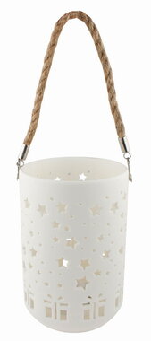 Svietiaci porcelánový Valec s motívom Vianoc, o 13 x 18 cm, teplá biela, 1 LED, časovač, na zaveseni