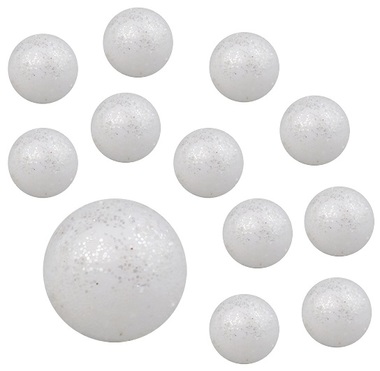 Guľôčky biele polystyrénové glitrové cca  2 cm, 30 ks