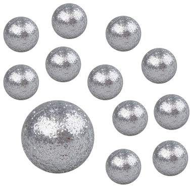 Guľôčky strieborné polystyrénové glitrové cca  1,5 cm, 60 ks