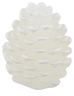 Sviečka šiška biela s bielym glitrom, 6 x 9 cm