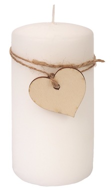 Sviečka biela s dreveným srdcom valec 7 x 14 cm, 48 hodín