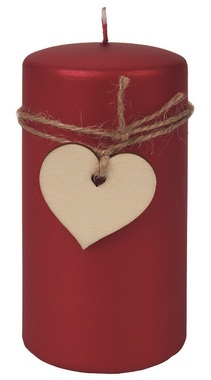 Sviečka červená s dreveným srdcom valec 7 x 14 cm, 48 hodín