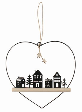 Dekorácia Srdce kovové s domčekmi 21,5 x 21 x 1 cm na zavesenie