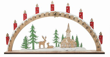 Adventný kalendár Sviečky v oblúku drevený 40 x 20,5 x 4 cm