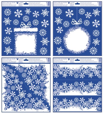 Okenná fólia s glitrami, vianočné motívy z vločiek, 30x33,5 cm