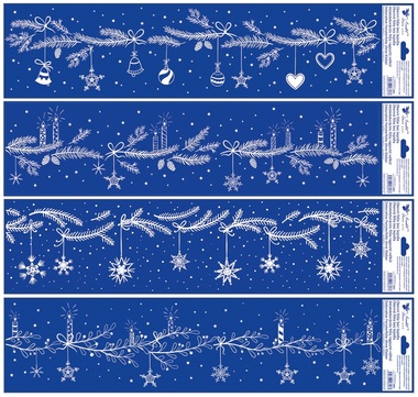 Okenná fólia pruhy vánoční větvičky 64 x 15 cm