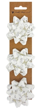 Rozeta darčeková samolepiaca 7 x 3,5 x 7 cm, biela so striebornými vločkami, 3 ks