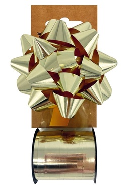 Súprava na balenie darčekov zlatá, rozeta 10 x 5 x 10 cm, stuha 1 cm x 10 m