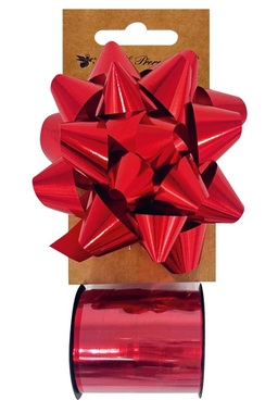 Súprava na balenie darčekov červená, rozeta 10 x 5 x 10 cm, stuha 1 cm x 10 m