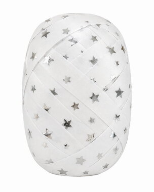 Stuha darčeková biela so striebornými hviezdami 1 cm x 20 m