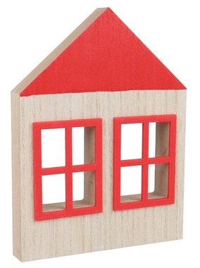 Drevený dom s červenou okenicou na postavenie 13,5 x 18 cm