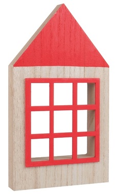 Drevený dom s červenou okenicou na postavenie 11 x 20 cm