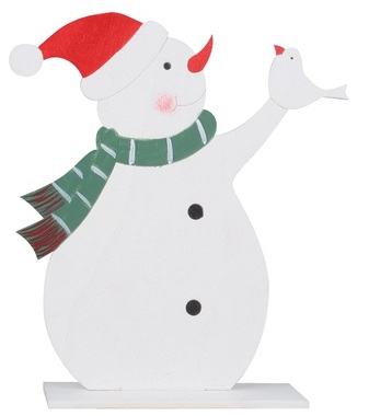 Drevený snehuliak v čepici na postavenie 14 x 18 cm