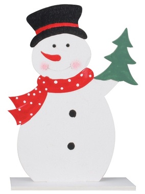 Drevený snehuliak v klobúku na postavenie 14 x 18 cm