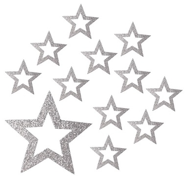 Hviezdy s glitrom 5 cm, 12 ks strieborné
