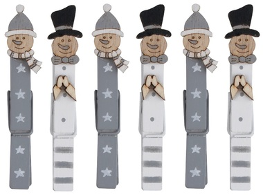 Snehuláci na kolíku 8,5 cm, 6 ks siví