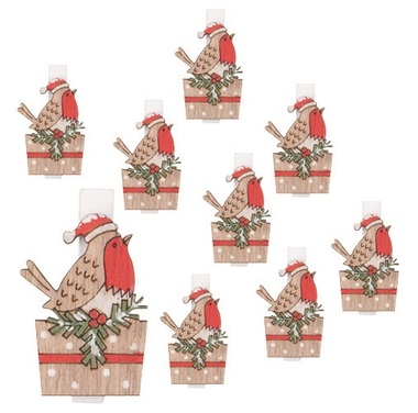 Vtáčiky drevenie na kolíčku 2,5 x 3,5 x 0,3 cm, 9 ks v sáčku, červená
