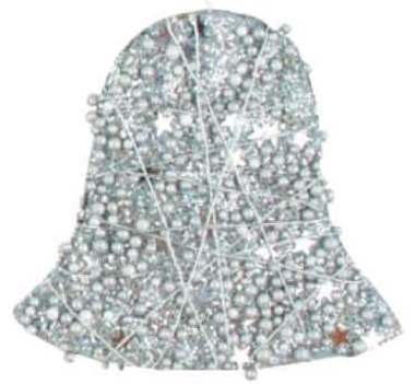 Zvonček so striebornými guľôčkami, hviezdičkami a drôtikom 10 cm