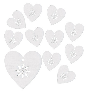 Srdce drevené s lepíkom 3 cm, biela, 12 ks