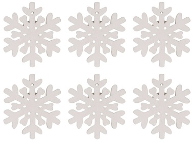 Vločka drevená s lepkou 4,5 cm, biela, 6 ks
