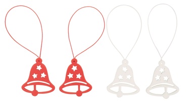 Zvonček drevený na zavesenie 4,5 cm, biely a červený 4 ks