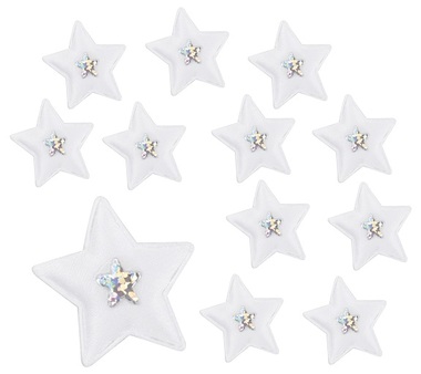 Hviezdy látkové biele s lepíkom 3,5 cm, 12 ks