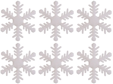 Vločka biela glitrová s lepíkom 6 ks vo vrecku, 6 cm