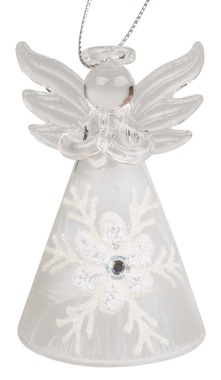 Stojací anjel sklenený s vločkou 8 cm