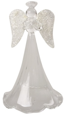 Stojací anjel sklenený s priehľadnou sukňou 11 cm