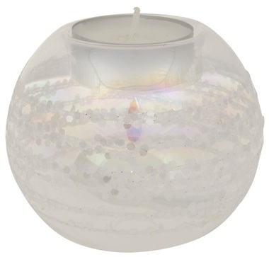Svietnik sklenený s glitry, priemer 8 cm 