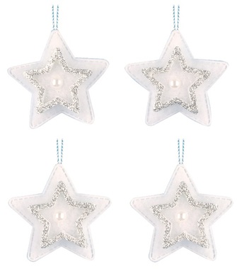 Hviezdy na zavesenie strieborný dekor 5 cm, 4 ks vo vrecku