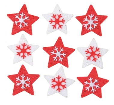 Hviezdy filcové červené a biele s lepkou 3 cm, 9 ks vo vrecku