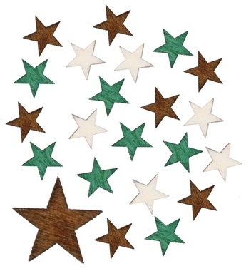 Drevené hviezdy hnedé a zelené 2 cm, 24 ks