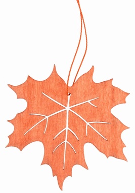 Drevený list na zavesenie oranžový 10 cm