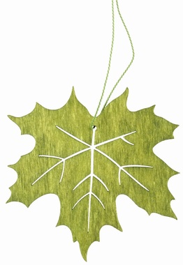 Drevený list na zavesenie zelený 10 cm