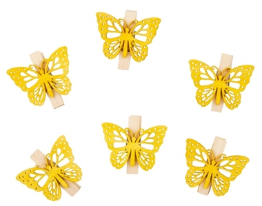 Drevené motýle so štipcom 4 cm, 6 ks