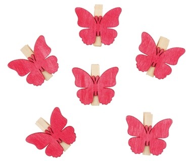 Drevené motýle so štipcom 4 cm, 6 ks