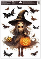 Okenná fólia – Čarodejnica so zahnutým klobúkom a dlhými vlasmi