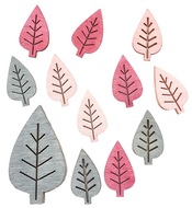 Drevené listy ružové a šedé 4 cm, 12 ks