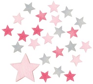 Drevené hviezdy ružové a šedé 2 cm, 24 ks