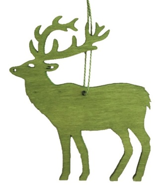 Jeleň drevený na zavesenie 10 cm, zelený
