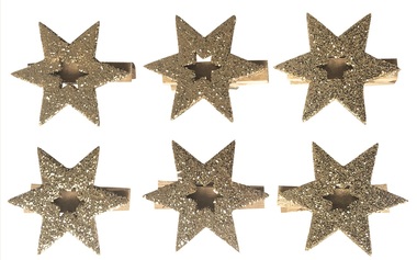 Hviezda zlatá na štipci 4 cm, 6 ks