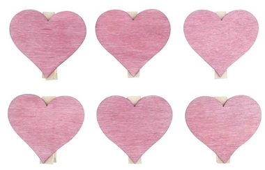 Srdce drevené na štipci 4 cm, 6 ks