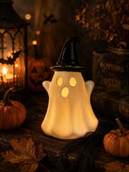 41012 Sv&iacute;t&iacute;c&iacute; porcel&aacute;nov&yacute; Duch s kloboukem 7,5 x 13 x 7,5 cm, tepl&aacute; b&iacute;l&aacute;, 1 LED, časovač-4