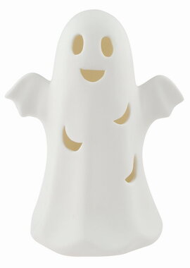 Svietiaci porcelánový Duch 10 x 13 x 7 cm, teplá biela, 1 LED, časovač