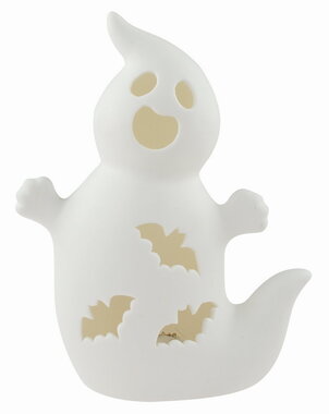 Svietiaci porcelánový Duch 12 x 15 x 6,5 cm, teplá biela, 1 LED, časovač